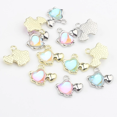 Irisierendes Harz Herzform Anhänger Zinklegierung Charms Für DIY Ohrringe Halskette Schmuckherstellung Herzanhänger