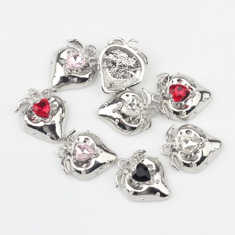 Legierung Erdbeere Herz Strass Charms DIY Schmuckanhänger Für Halskette Ohrring Zubehör Rot Rosa Weiß Schwarz