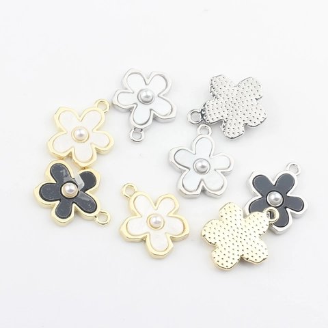 Legierung Blumen Charms Anhänger Mit Imitationsperle Emaille Floral Schmuckherstellung Zubehör Für Ohrringe DIY Damen