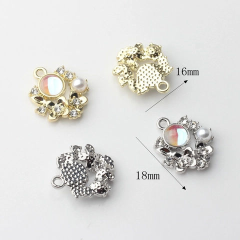 DIY Zinklegierung Harz Blume Anhänger Irisierender Stein Mit Künstliche Perle Strass Charm Für Halskette Ohrring Damen Schmuck