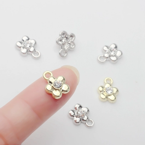 Legierung Zirkonia Mini Blume Anhänger Für DIY Ohrring Halskette Schmuckherstellung Silber Gold Vergoldet Blumenschmuck Zubehör