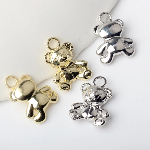 Cute Zinc Alloy Teddy Bear Pendants For DIY Jewelry Making Gold Silver Plated Cartoon Animal Charms For Earrings Necklaces