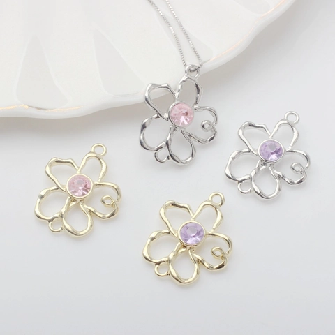 Hohle Blume Legierung Strass Anhänger Für DIY Schmuckherstellung Halsketten Ohrringe Zubehör Gold Silber Plattiert Charms