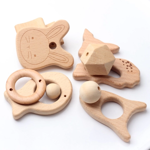 Pendentifs en Bois de Hêtre Naturel pour Dentition Bébé pour Bijoux DIY Perles Animaux Géométriques Accessoire Collier