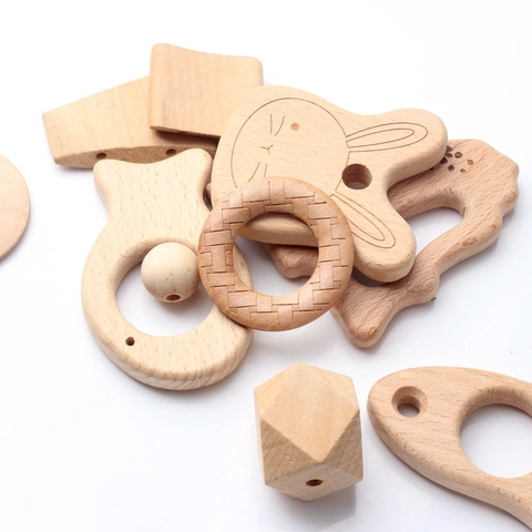 Pendentifs en Bois de Hêtre Naturel pour Dentition Bébé pour Bijoux DIY Perles Animaux Géométriques Accessoire Collier
