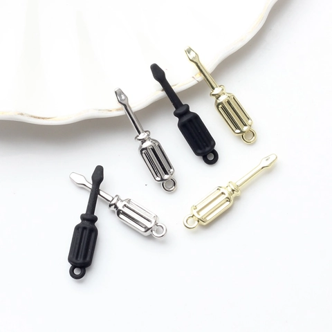 Creative Zinc Alloy Mini Screwdriver Shape Pendant Charm For DIY Jewelry Making Keychain Necklace Accessory Gold Silver Black