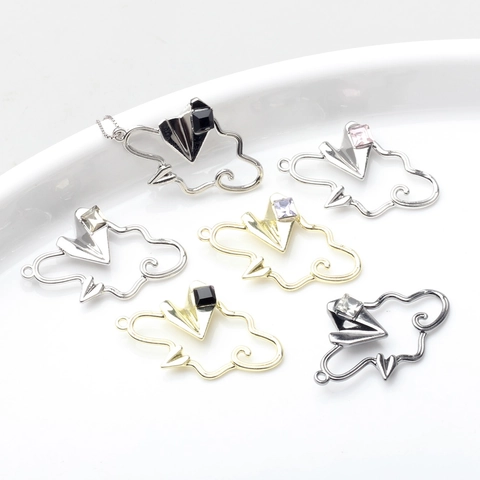 Creative Zinc Alloy Cloud Paper Plane Pendant With Square Rhinestone For DIY Jewelry Necklace Earrings Accessory Findings