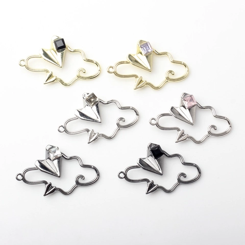 Creative Zinc Alloy Cloud Paper Plane Pendant With Square Rhinestone For DIY Jewelry Necklace Earrings Accessory Findings