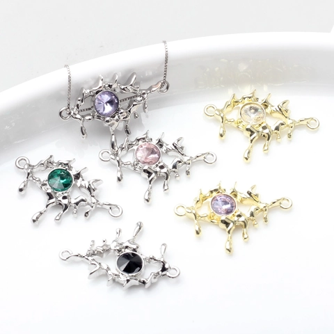 Gothic Liquid Metal Eye Pendant Zinc Alloy Rhinestone Hollow Connector For DIY Jewelry Making Necklace Bracelet Accessory