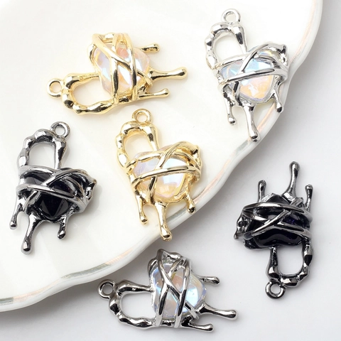 Ciondolo a Cuore in Metallo Liquido Gotico in Lega di Strass Lava Flow Charms per Orecchini Fai da Te Collana Accessori per Gioielli Fatti a Mano