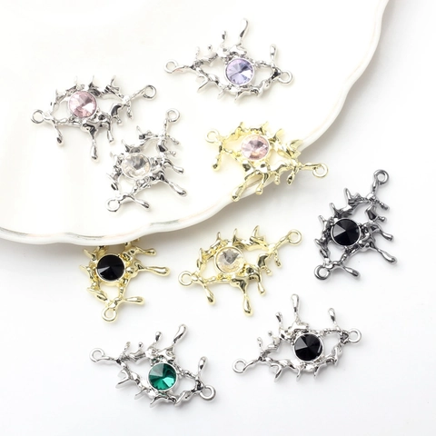 Gothic Liquid Metal Eye Pendant Zinc Alloy Rhinestone Hollow Connector For DIY Jewelry Making Necklace Bracelet Accessory