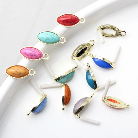 Vintage Zinc Alloy Marquise Oval Earring Post DIY Handmade Artificial Stone Inlaid Connector Components For Women Jewelry