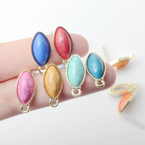 Vintage Zinc Alloy Marquise Oval Earring Post DIY Handmade Artificial Stone Inlaid Connector Components For Women Jewelry