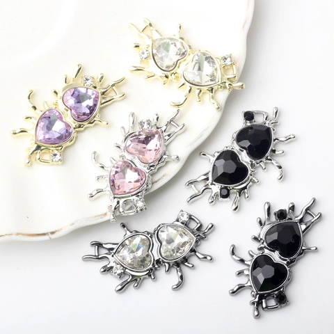 Gothic Liquid Metal Style Double Heart Alloy Pendant Rhinestone Inlaid DIY Accessories For Jewelry Making Necklace Earring Findings