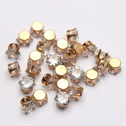 Glas Strass Perlen Mit Galvanisiert Gold Metall Klaue Basis Facettierte Transparente Ovale Perlen Für DIY Schmuckherstellung Zubehör