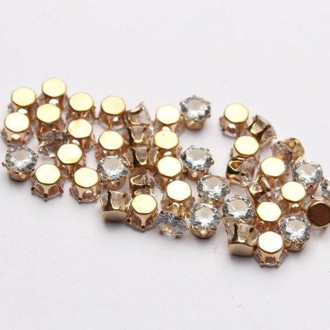 Glas Strass Perlen Mit Galvanisiert Gold Metall Klaue Basis Facettierte Transparente Ovale Perlen Für DIY Schmuckherstellung Zubehör