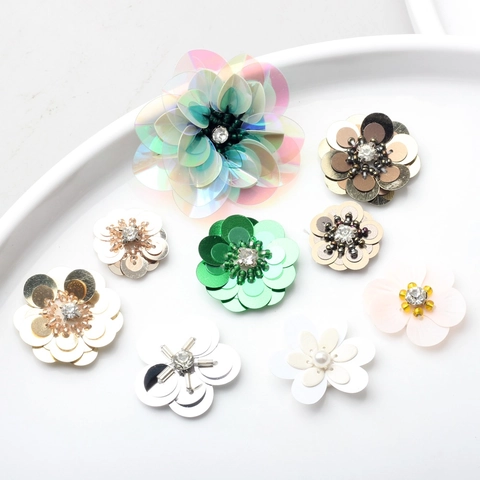 Handgemaakte Pailletten Bloem Patch Applicatie Met Strass Kralen Voor DIY Kleding Hoofddeksels Mode Sieraden Decoratieve Accessoires