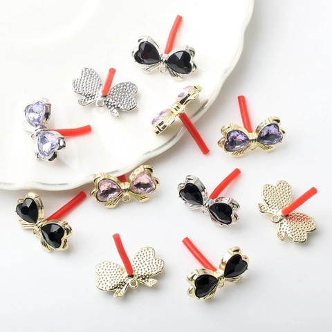 Alloy Bowknot Heart Crystal Earring Findings Gold Silver Plated DIY Earring Stud Posts Accessories Women Jewelry Making