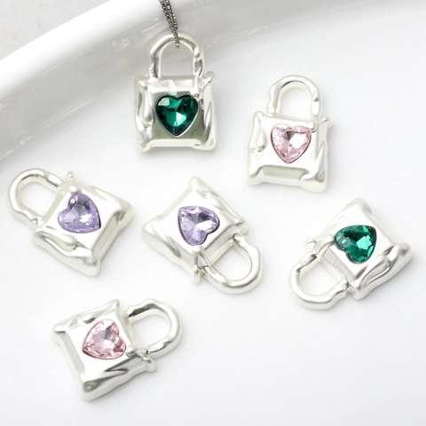Mini Handbag Shaped Zinc Alloy Heart Rhinestone Pendant Charm For DIY Necklace Earring Jewelry Making Accessories
