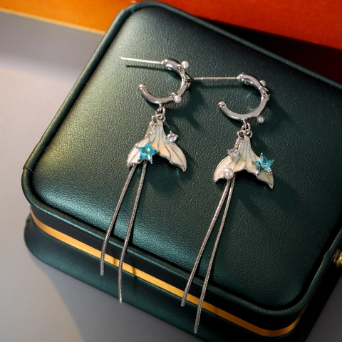 Orecchini a Nappa a Coda di Pesce Principessa Sirena Con Perno in Argento Sterling 925 Perla Zirconia Stella Donna Gioielli