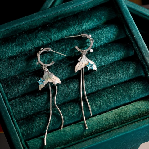 Orecchini a Nappa a Coda di Pesce Principessa Sirena Con Perno in Argento Sterling 925 Perla Zirconia Stella Donna Gioielli