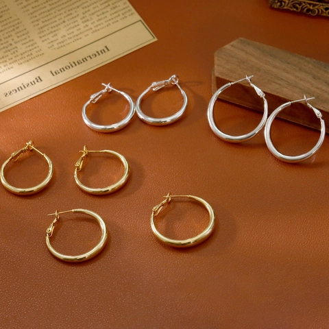 Boucles d'oreilles Anneaux en Cuivre Minimalistes Avec Tige en Argent Sterling 925 Or Argent Boucles d'oreilles Circulaires