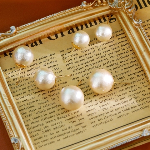 Boucles d'Oreilles Clous en Künstliche Perles de Coton Grandes Style Vintage Français Avec Tige en Argent Sterling 925 Or Plaqué Clips pour Femmes