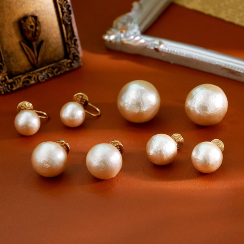 Boucles d'Oreilles Clous en Künstliche Perles de Coton Grandes Style Vintage Français Avec Tige en Argent Sterling 925 Or Plaqué Clips pour Femmes