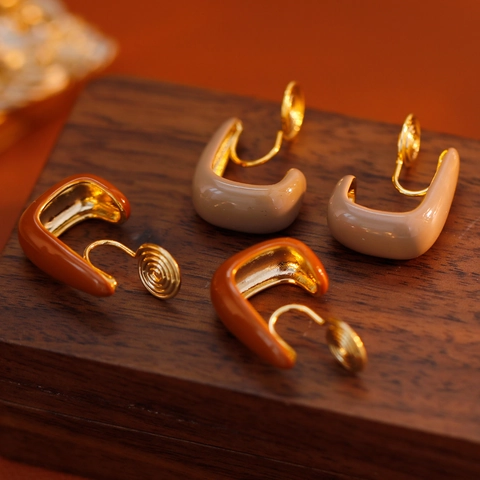 Vintage U-Shaped Copper Enamel Ear Clips Non Pierced Spiral Coil Earrings For Women Morandi Color Retro Jewelry Gift