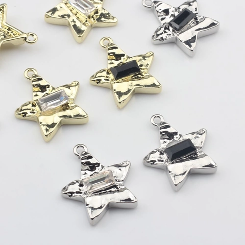 Moda Aleación Estrella Colgante Textura Martillada Incrustado Strass DIY Joyería Accesorios Colgante Solo Sin Cadena