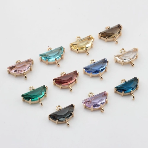 Pendentifs en Alliage Strass en Forme d'Éventail Semi-circulaires à Double Boucle pour Création de Bijoux DIY Style Antique Doré