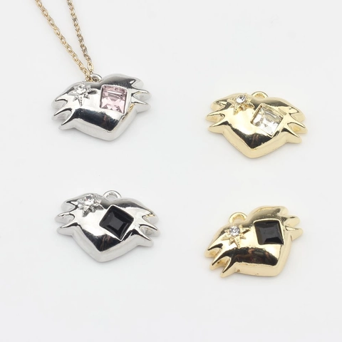 Heart Shape Alloy Pendant Jewelry Making Material For DIY Necklaces With Square Zirconia Star Accents Y2K Punk Style Metal Findings