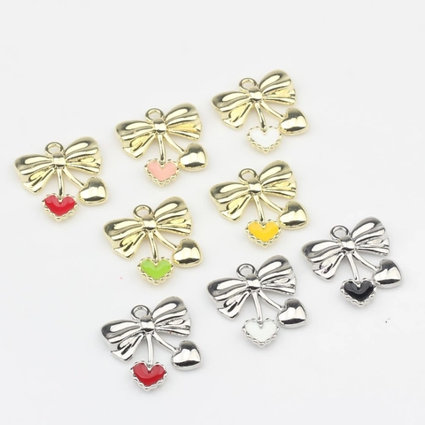 Ciondoli a Forma di Fiocco e Cuore in Lega per Creazione Gioielli Fai da Te Ciondoli a Forma di Ciliegia in Smalto Colorato per Orecchini Collana Accessori Artigianali