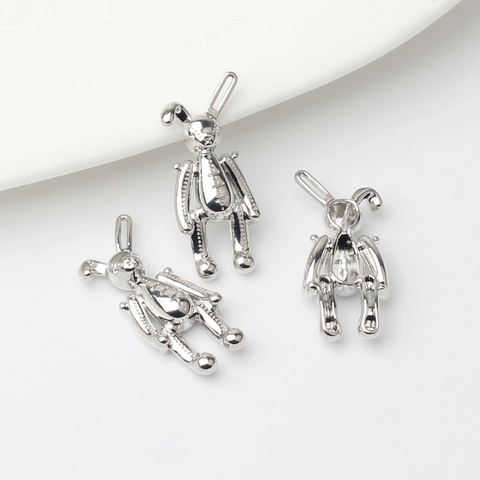 Pendentifs en Alliage de Lapin Mécanique DIY Plaqué Argent Charme Animal 3D pour Accessoires de Création de Bijoux