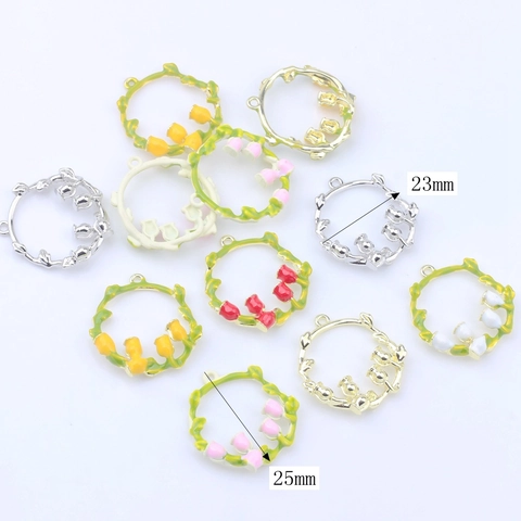 Alloy Enamel Lily Of The Valley Wreath Pendants Floral Vine Charms For DIY Earrings Necklace Jewelry Making Accessories