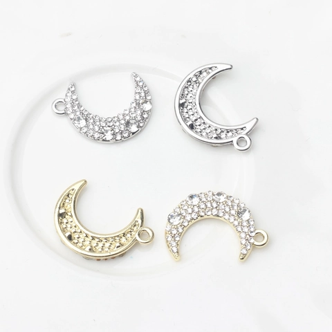 Alloy Rhinestone Moon Crescent Pendants For DIY Jewelry Making Gold Silver Plated Moon Charms For Necklaces Earrings