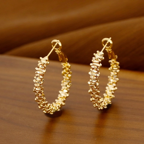 Boucles d'Oreilles Créoles Grandes en Cuivre Minimalistes pour Femmes Avec Tige en Argent Sterling 925 Géométriques Plaquées Or Bijoux d'Oreille de Haute Qualité