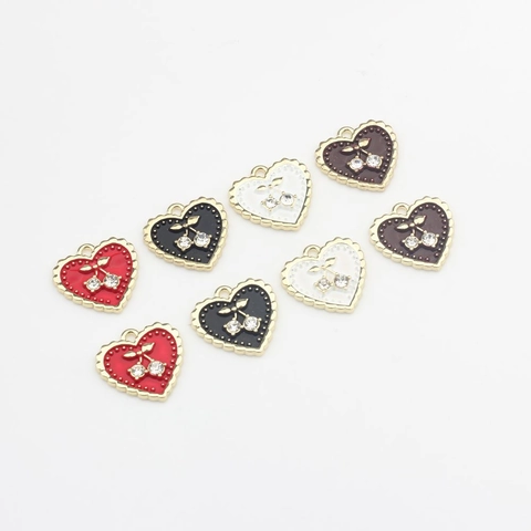 Fashion Alloy Heart Cherry Pendant With Rhinestone Enamel DIY Jewelry Finding For Necklace Earring Making Women Accessory