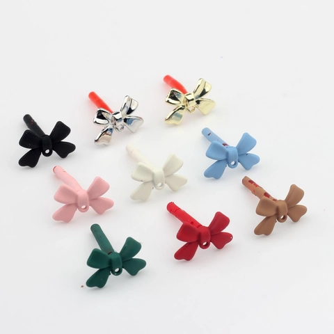 Alloy Bowknot Earring Posts For DIY Jewelry Making Painted Matte Metallic Finish Handmade Earring Findings Accessories