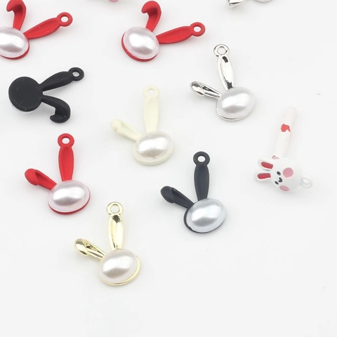 Cute Alloy Bunny Pendants With Artificial Pearl For DIY Jewelry Making Necklaces Earrings Bracelets Accessories Cartoon Rabbit Charms