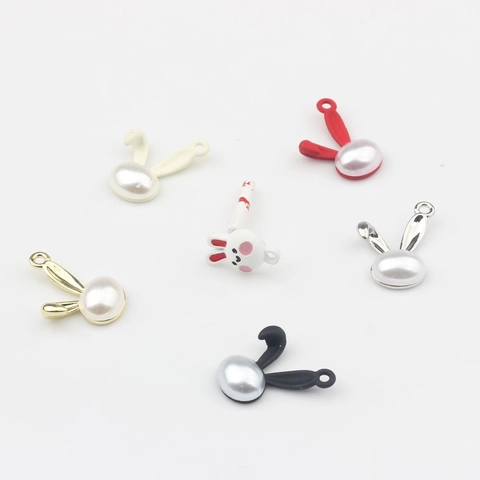 Cute Alloy Bunny Pendants With Artificial Pearl For DIY Jewelry Making Necklaces Earrings Bracelets Accessories Cartoon Rabbit Charms