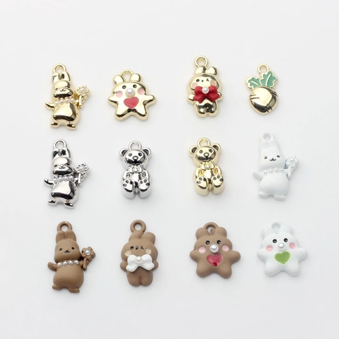 Cute Cartoon Rabbit Bear Animal Pendants Zinc Alloy Artificial Pearl Charms For DIY Necklace Jewelry Making Accessories
