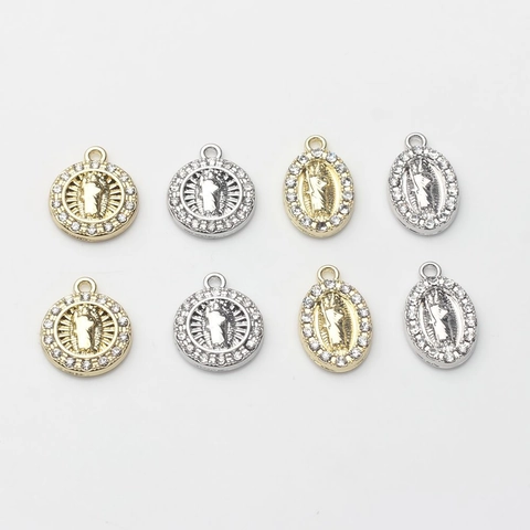 Legering Strass Maagd Maria Religieuze Bedels Voor DIY Sieraden Maken Goud Zilver Rond Ovaal Kleine Hangers