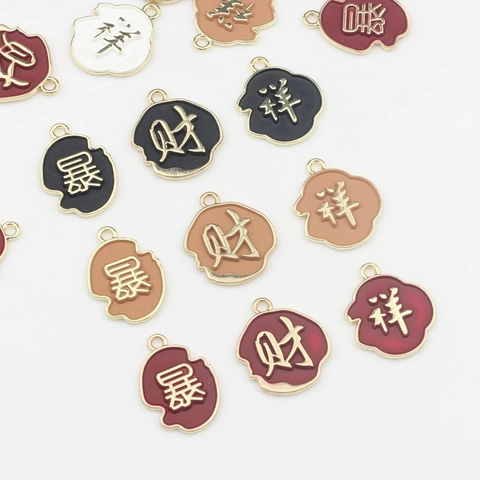 Vintage Chinese Style Zinc Alloy Enamel Charms For Jewelry Making Lucky Fortune Character Pendant DIY Necklace Earring Bracelet