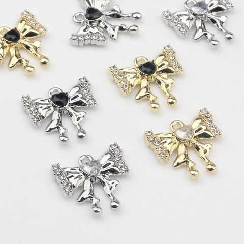 Colgante de Lazo de Corazón de Aleación de Zinc de Moda para Hacer Joyería DIY Chapado en Oro Plata Accesorios de Lazo de Strass para Mujer