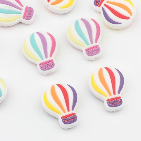 Colorful Cartoon Hot Air Balloon Silicone Beads For DIY Jewelry Making Cute Striped Teether Beads For Baby Necklace Craft Accessories
