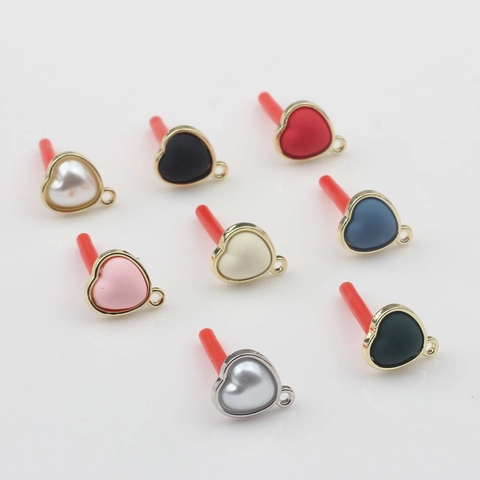 DIY Heart Earring Posts Enamel Imitation Artificial Pearl Alloy Heart Shaped Pendant For Handmade Earrings Jewelry Making Findings