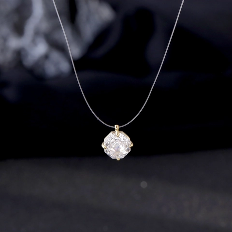 Minimalist Invisible Fishing Line Zirconia Necklace Mermaid Tear Pendant Copper Clavicle Chain For Women Fashion Jewelry