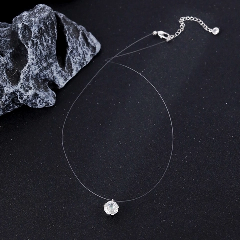 Minimalist Invisible Fishing Line Zirconia Necklace Mermaid Tear Pendant Copper Clavicle Chain For Women Fashion Jewelry