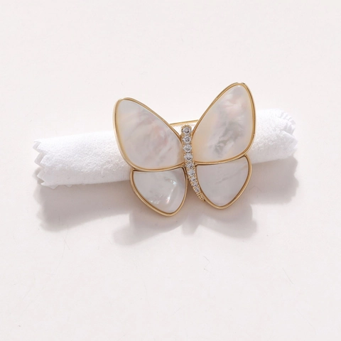 Elegante Broche de Mariposa de Cobre para Mujer Con Nácar Natural y Diamantes de Imitación Joyería Accesorio de Traje Chapado en Oro de 14k